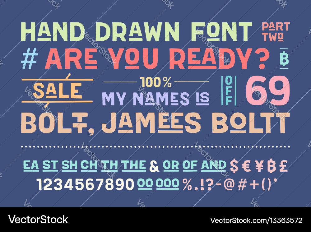 Hand-Drawn Bold Font & Letter Set vector image