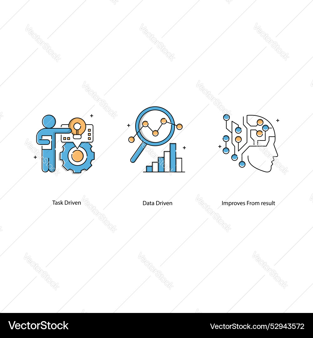 Machine learning technologies icons with editable vector image