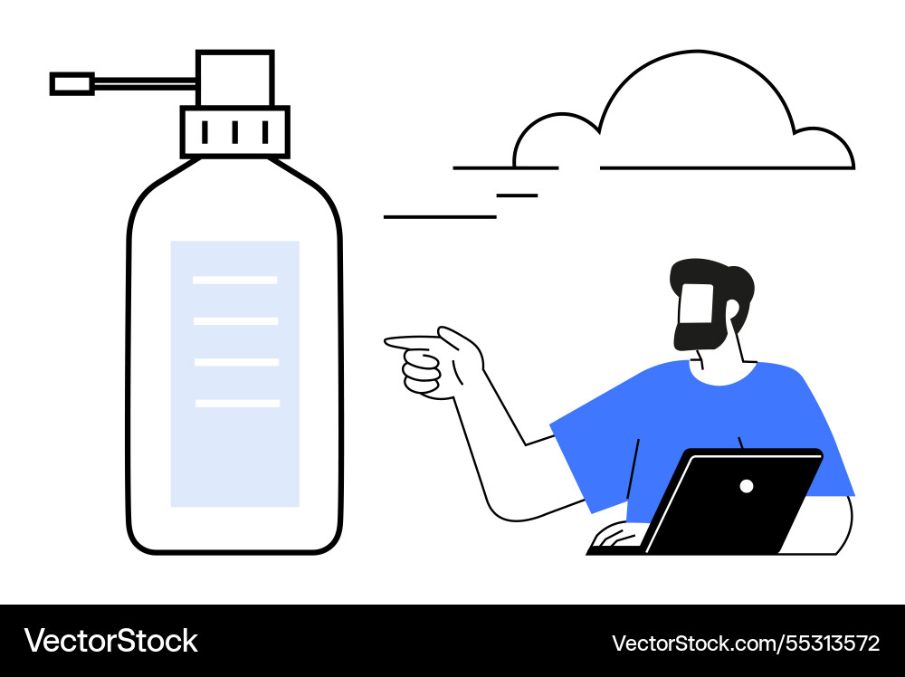 Man pointing at hand sanitizer bottle while Man pointing at hand sanitizer bottle while vector image