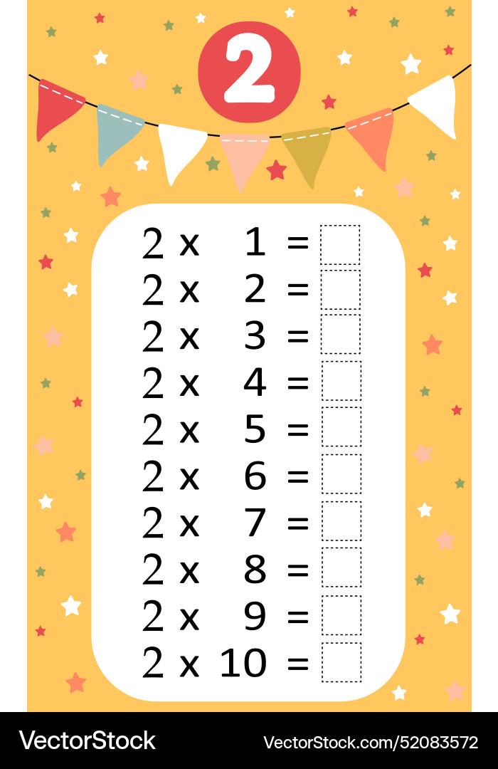 Multiplication table by 2 with a task to consolida Vector Image