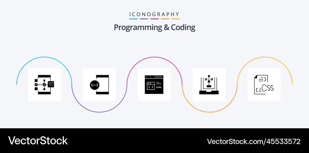 Programming and coding glyph 5 icon pack vector image