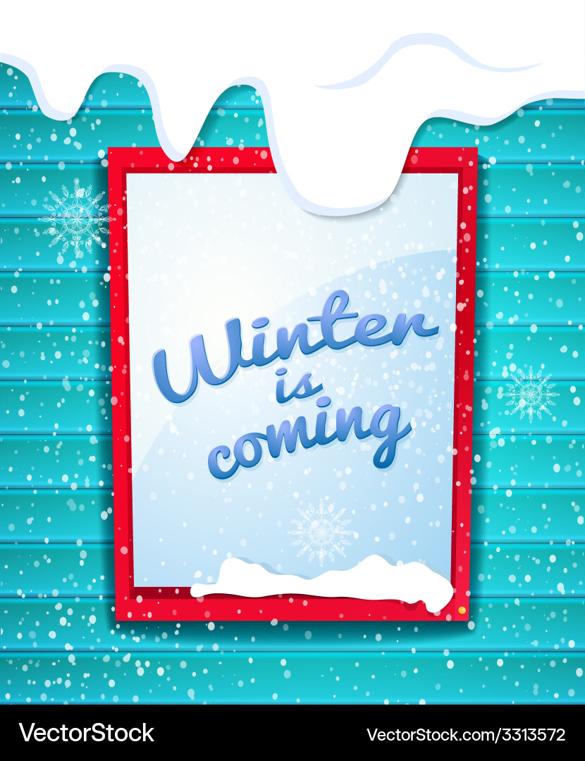 Rectangular window outside house in winter falling Vector Image