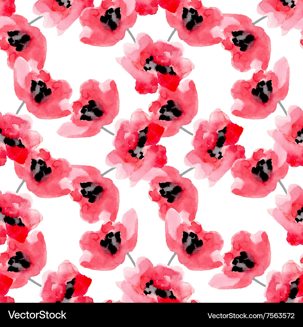 Red Poppy Watercolor Seamless Pattern vector image