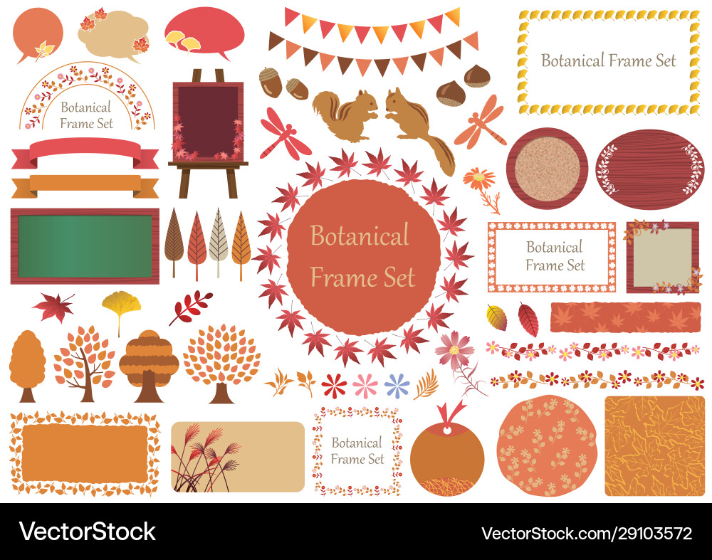 Set botanical graphic elements and frames Set botanical graphic elements and frames Vector Image