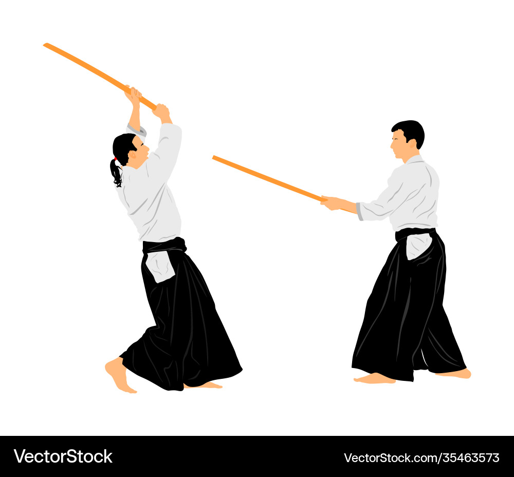 Fight between two aikido fighters symbol Fight between two aikido fighters symbol vector image
