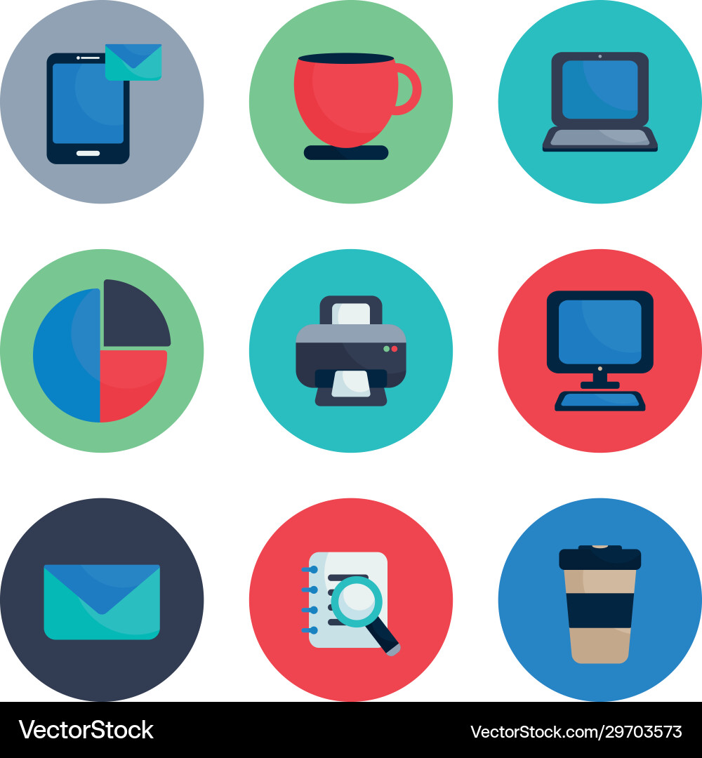 Isolated office flat block style icon set Vector Image