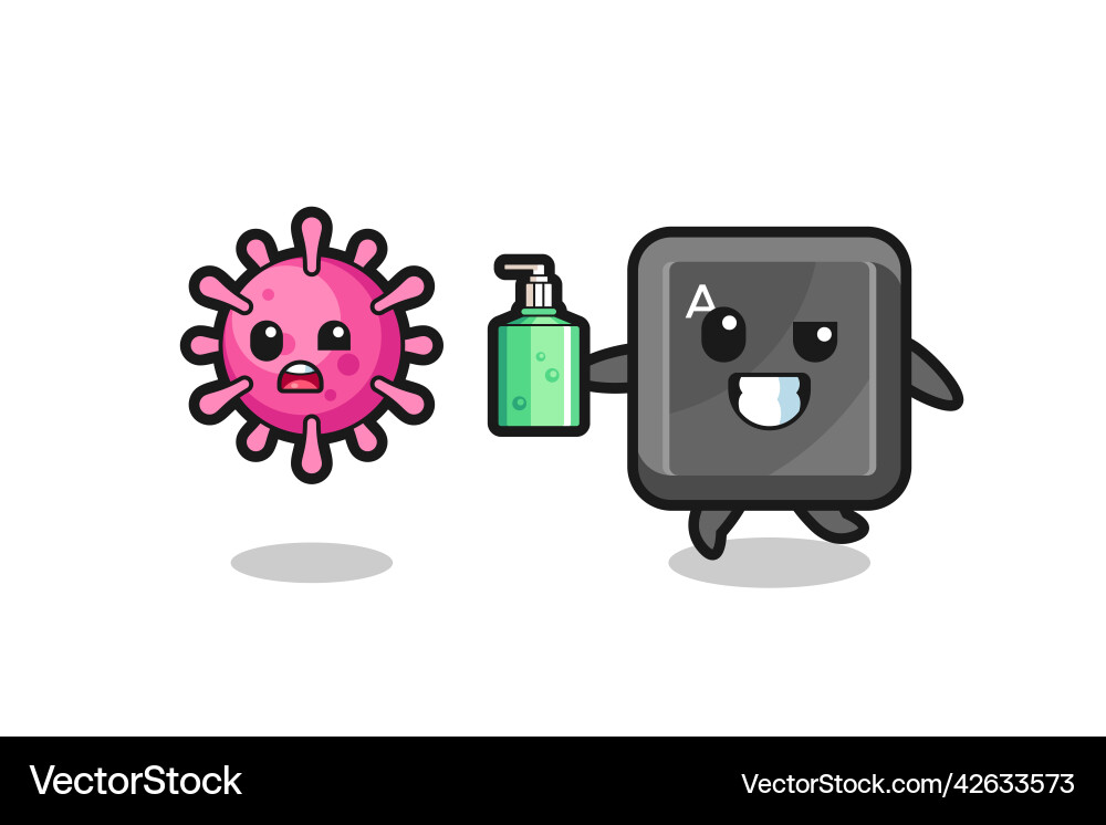 Keyboard button character chasing evil virus Keyboard button character chasing evil virus vector image