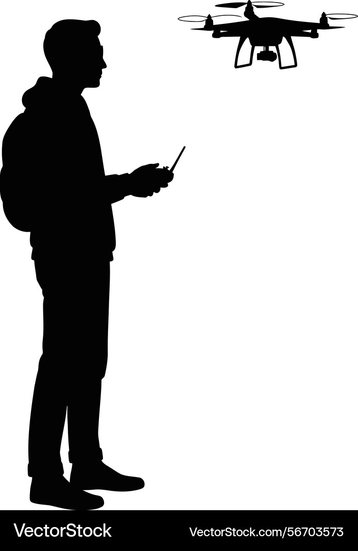 Man controlling quadcopter drone with remote vector image