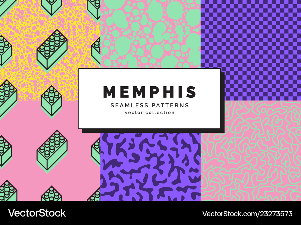 Memphis seamless patterns set vector image