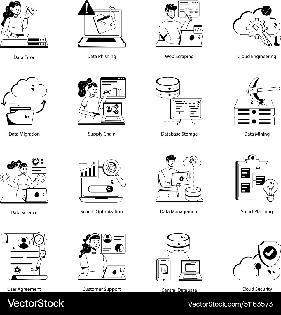 Modern glyph icons depicting data handling Modern glyph icons depicting data handling vector image