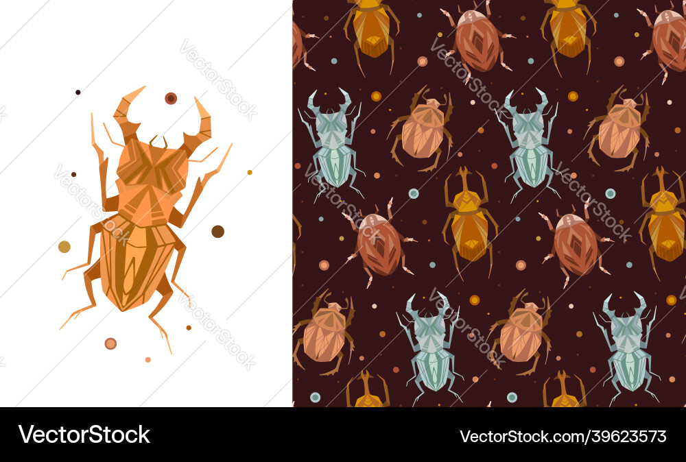 Set of card and seamless pattern with geometric Vector Image