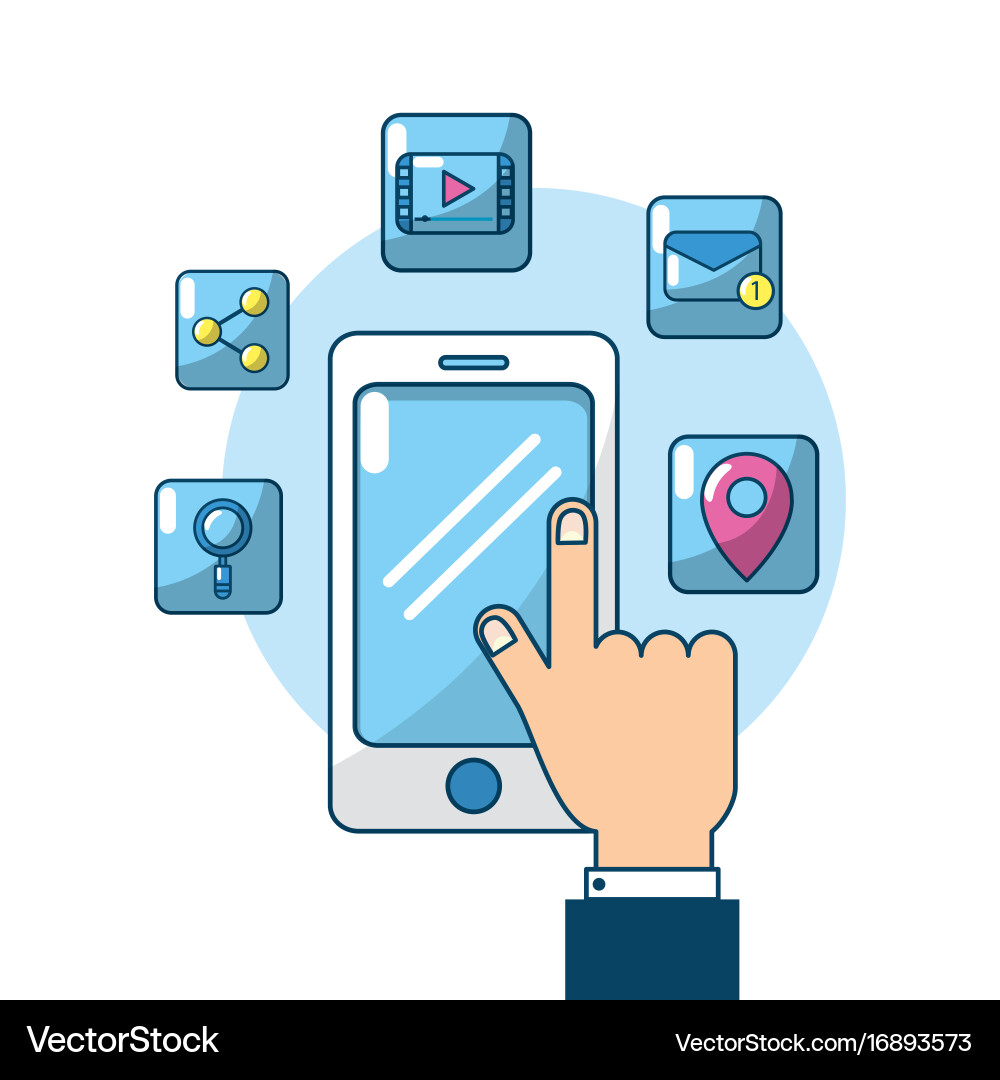 Smartphone with hand touchscreen connection server vector image