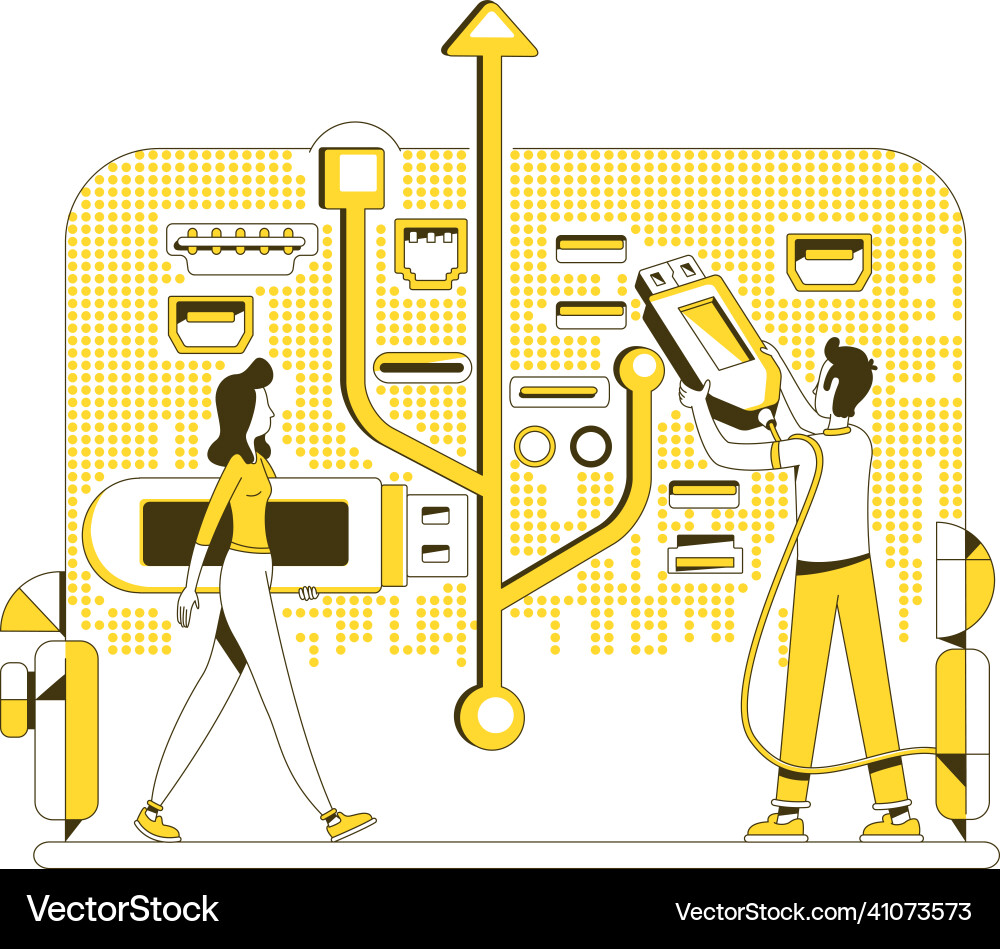 Usb memory stick thin line concept vector image