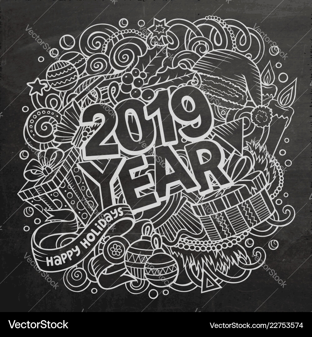 2019 doodles new year objects 2019 doodles new year objects Vector Image