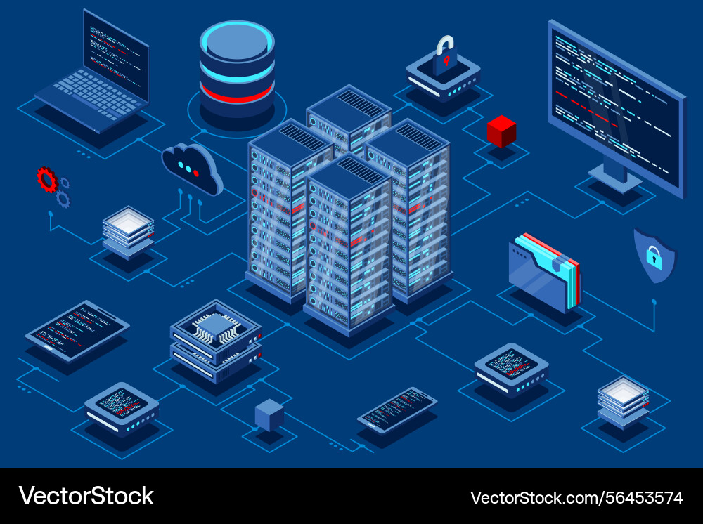 Computation of big data center cloud computing Computation of big data center cloud computing vector image