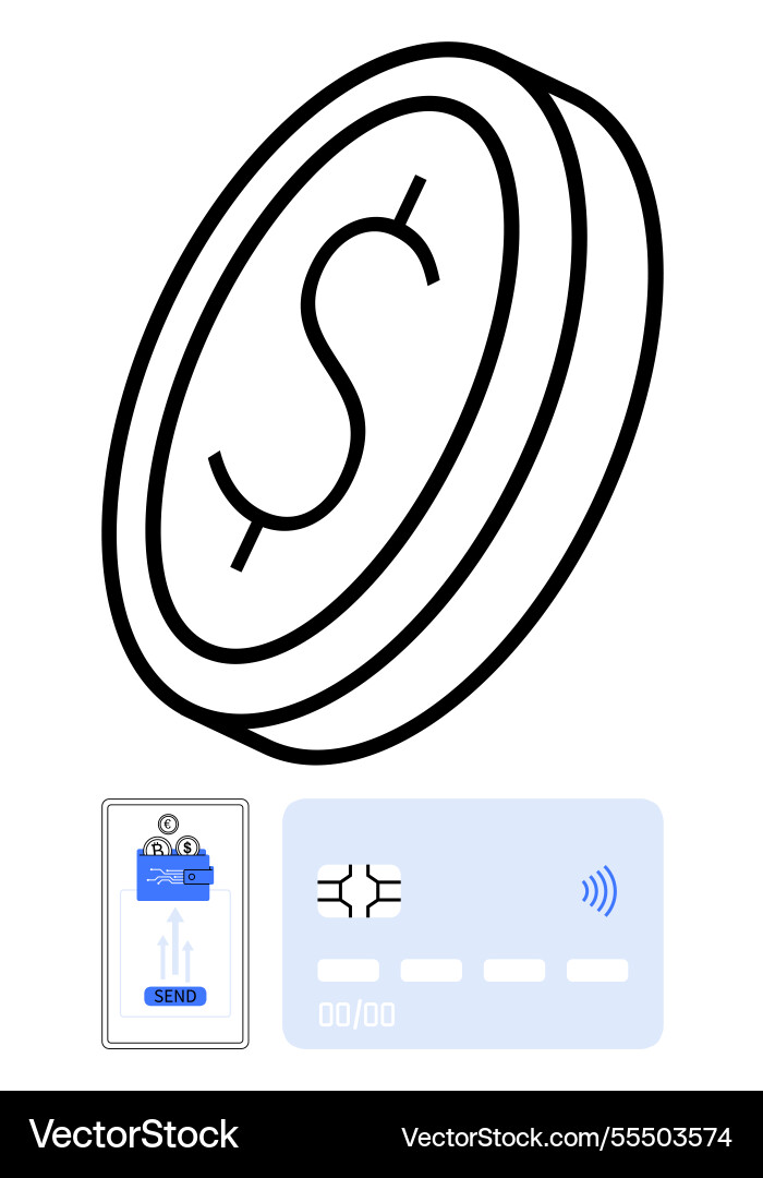 Digital payment concepts with coin card Digital payment concepts with coin card Vector Image