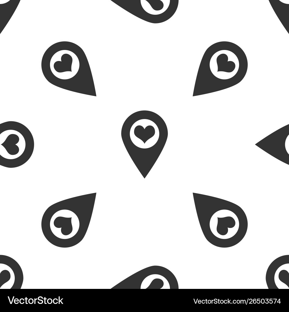 Grey map pointer with heart icon isolated seamless Grey map pointer with heart icon isolated seamless vector image