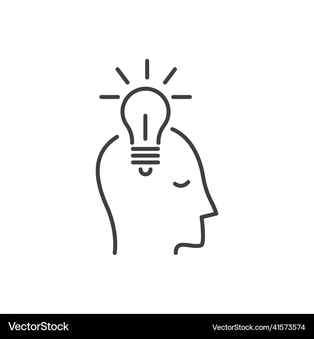 Head with light bulb outline icon – Lizenzfreie Vektorgrafik | VectorStock, image size:1000x1080