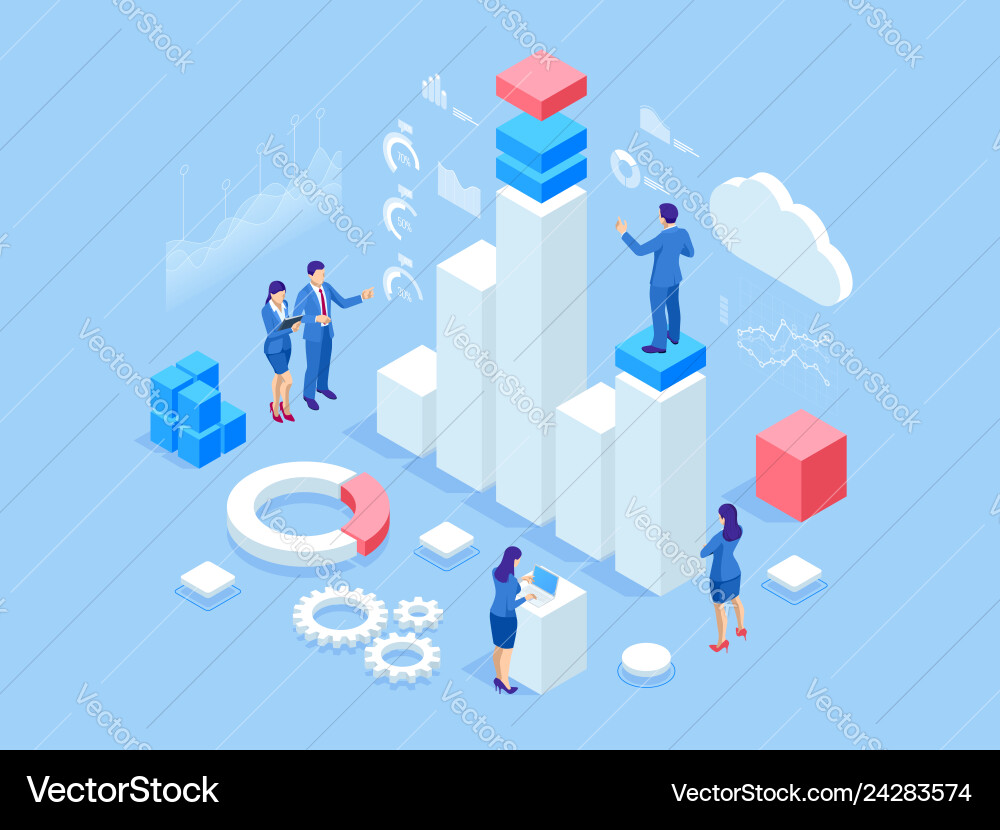 Isometric web banner data analysis and statistics Isometric web banner data analysis and statistics vector image