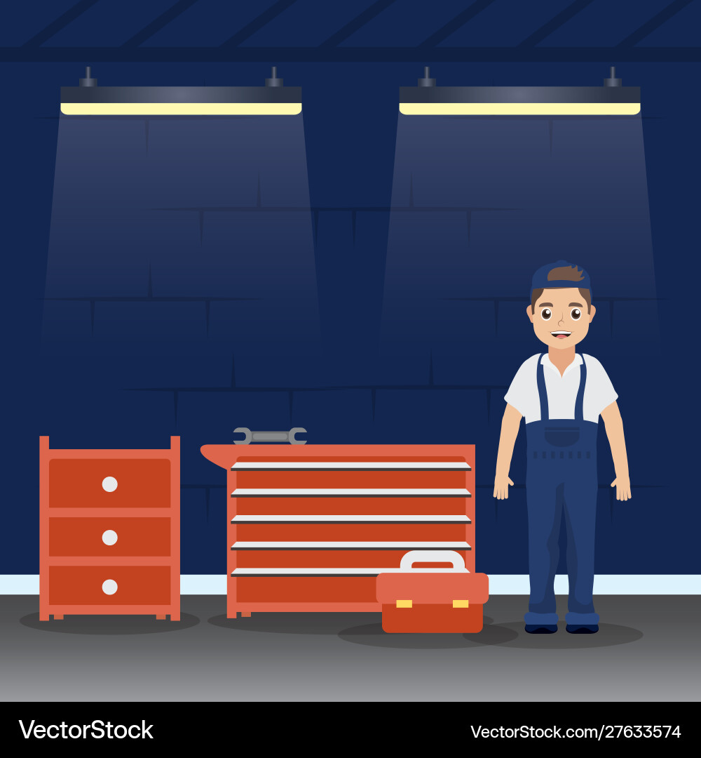 Man mechanic working in mechanical workshop Vector Image