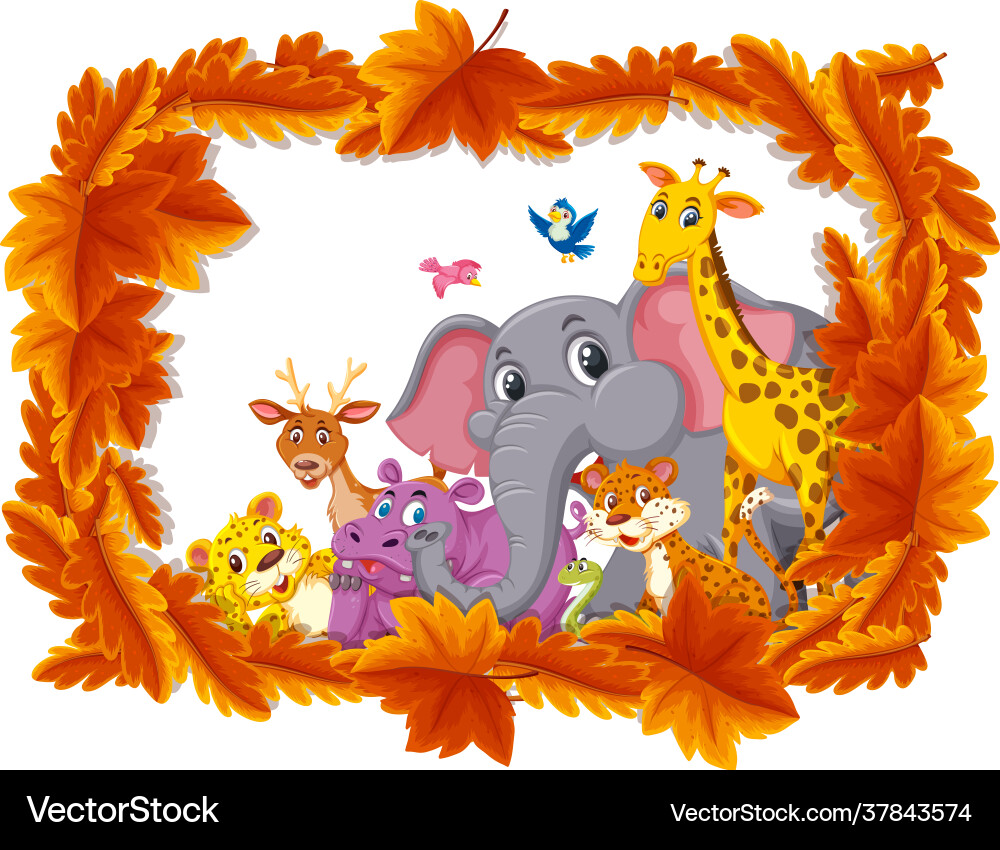 Red leaves banner template with wild animals Red leaves banner template with wild animals vector image