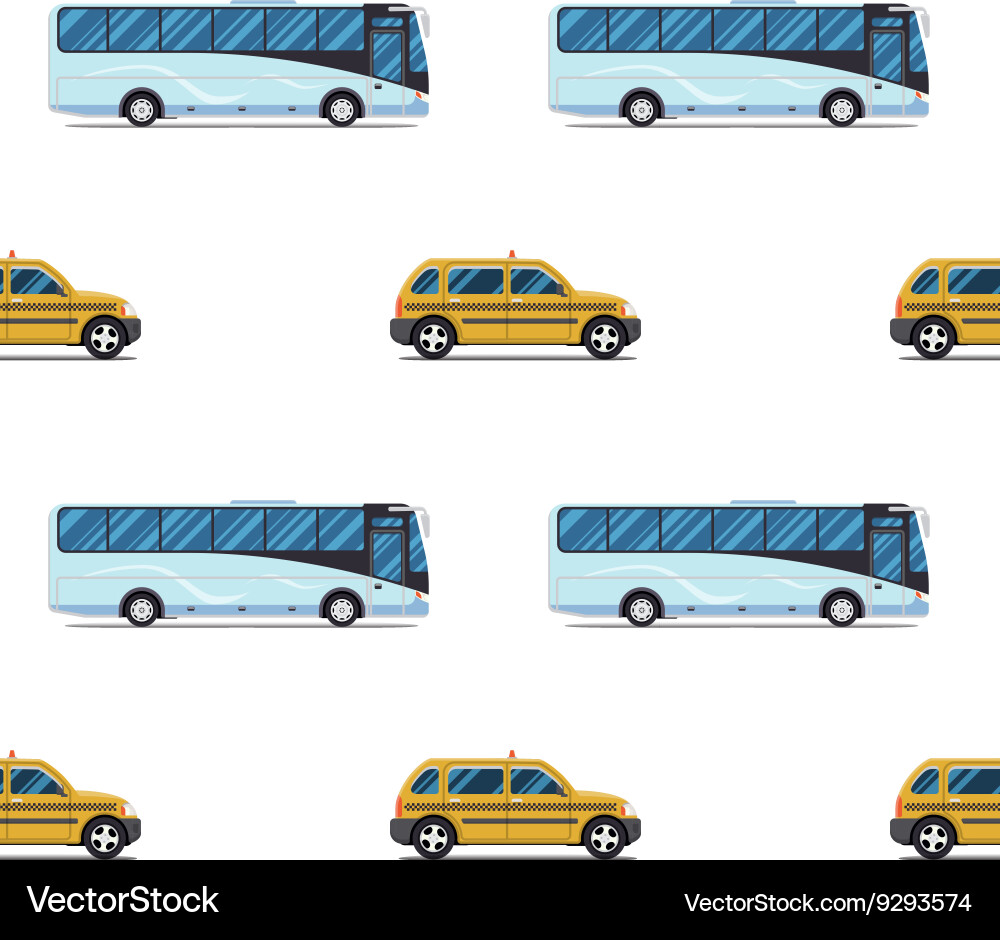Seamless pattern of the cab and passenger bus vector image