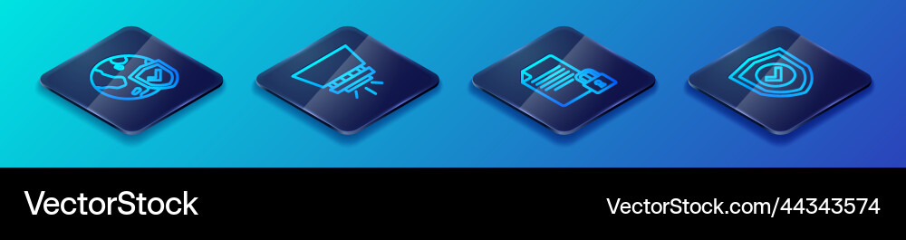 Set isometric line document and lock shield Set isometric line document and lock shield vector image