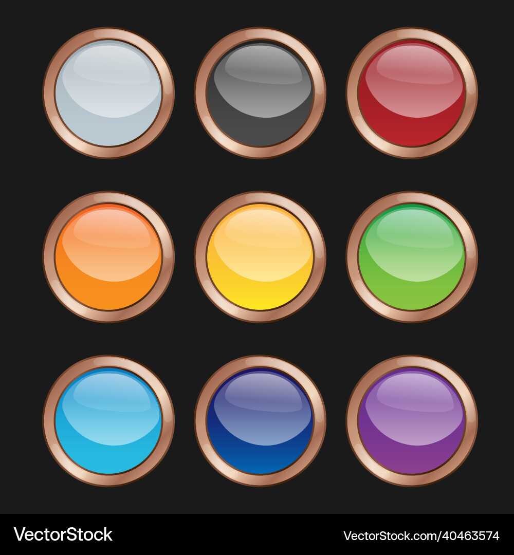 Set of bright blank buttons metallic frames Set of bright blank buttons metallic frames vector image