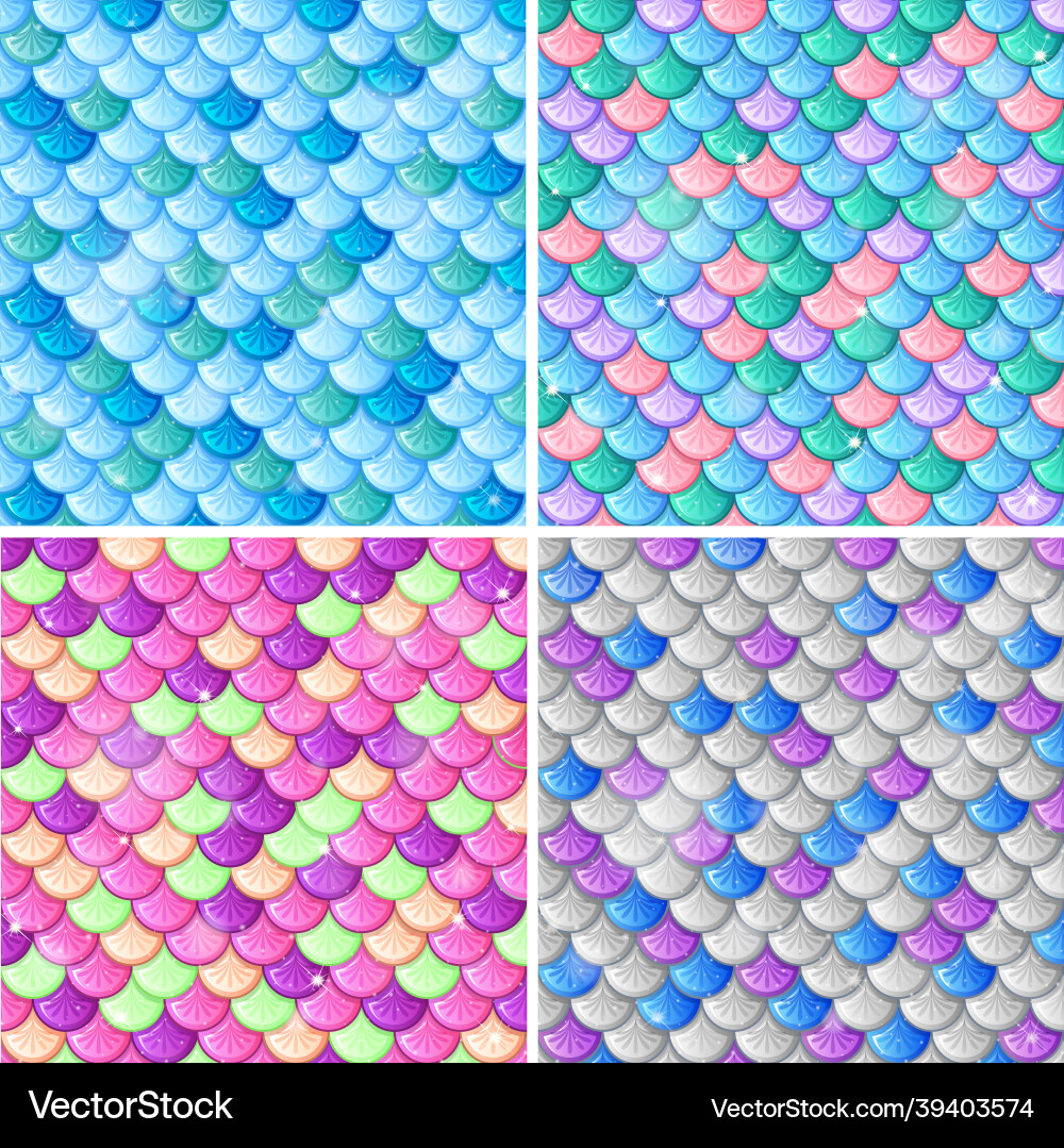 Set of fish scale seamless pattern background Set of fish scale seamless pattern background vector image