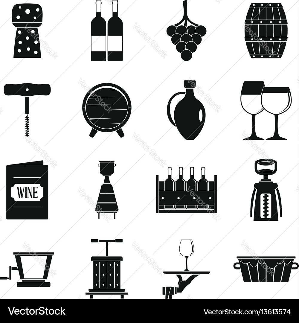 Wine icons set simple style Vector Image