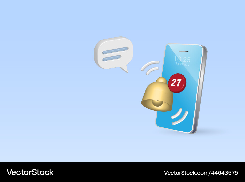 3d notification bell with incoming messages Vector Image