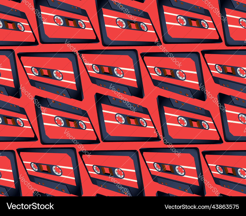 Compact cassette seamless pattern with floating vector image