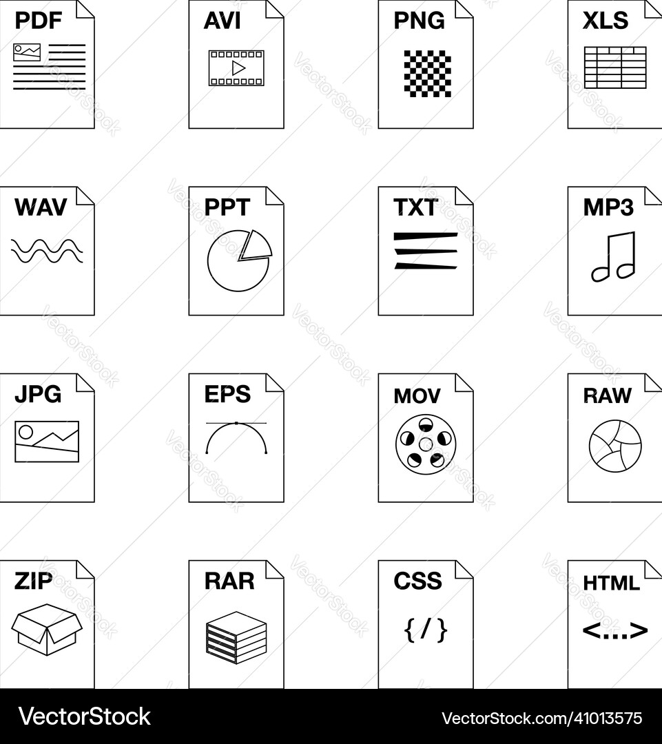 File extension icon set outline File extension icon set outline vector image