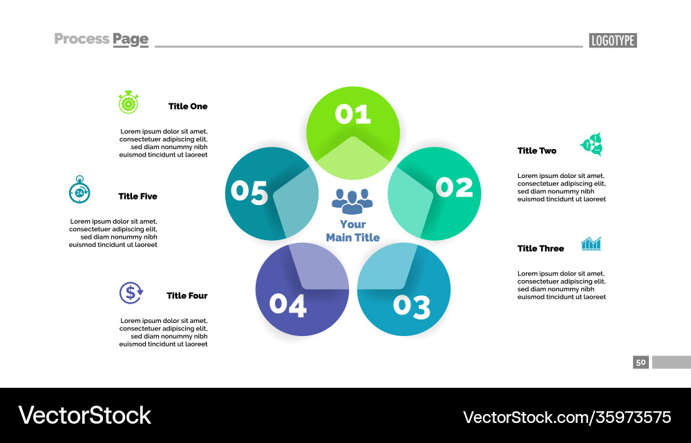 Five circle flowchart slide template Five circle flowchart slide template vector image