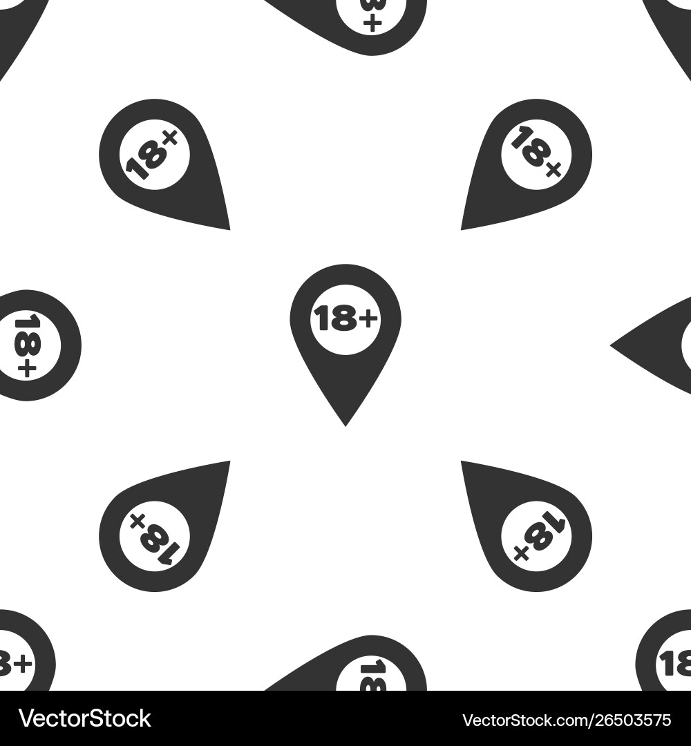 Grey map pointer with 18 plus icon isolated Vector Image