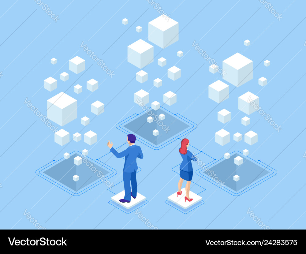 Isometric web banner data analysis and statistics Isometric web banner data analysis and statistics vector image