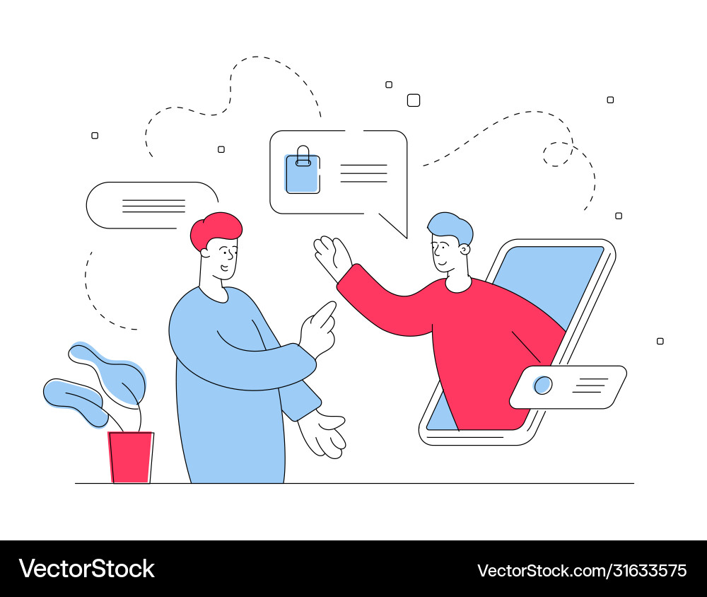 Man chatting with support agent online store Man chatting with support agent online store vector image