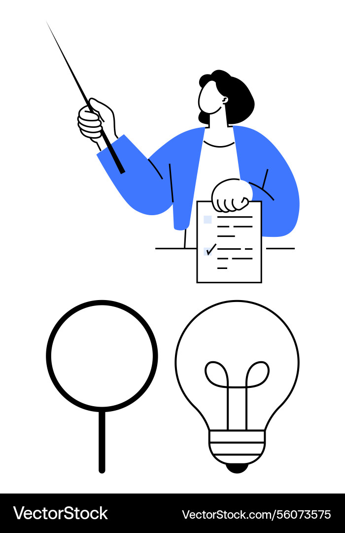 Person explaining ideas using pointer Person explaining ideas using pointer vector image