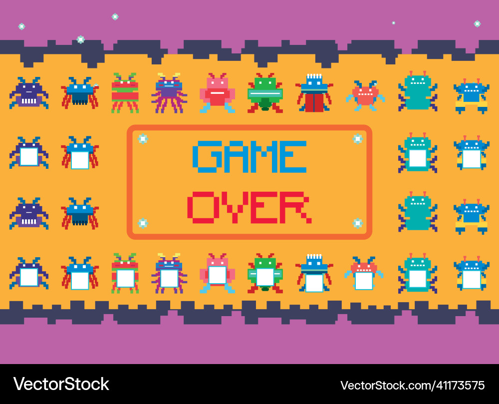 Pixel space game interface with over button Pixel space game interface with over button vector image