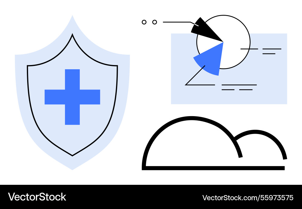 Shield with cross data analytics element Shield with cross data analytics element Vector Image