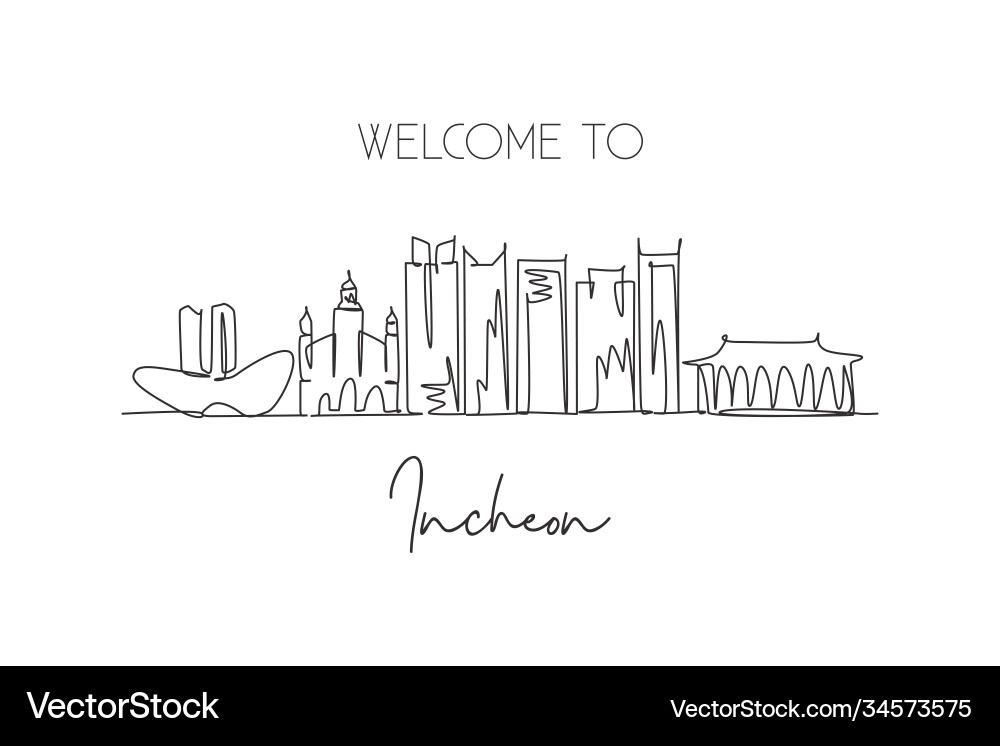 Single continuous line drawing incheon skyline Vector Image