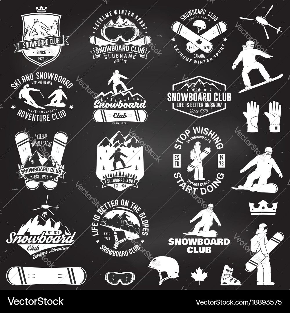 Snowboard Club Badges & Icons Vector Image