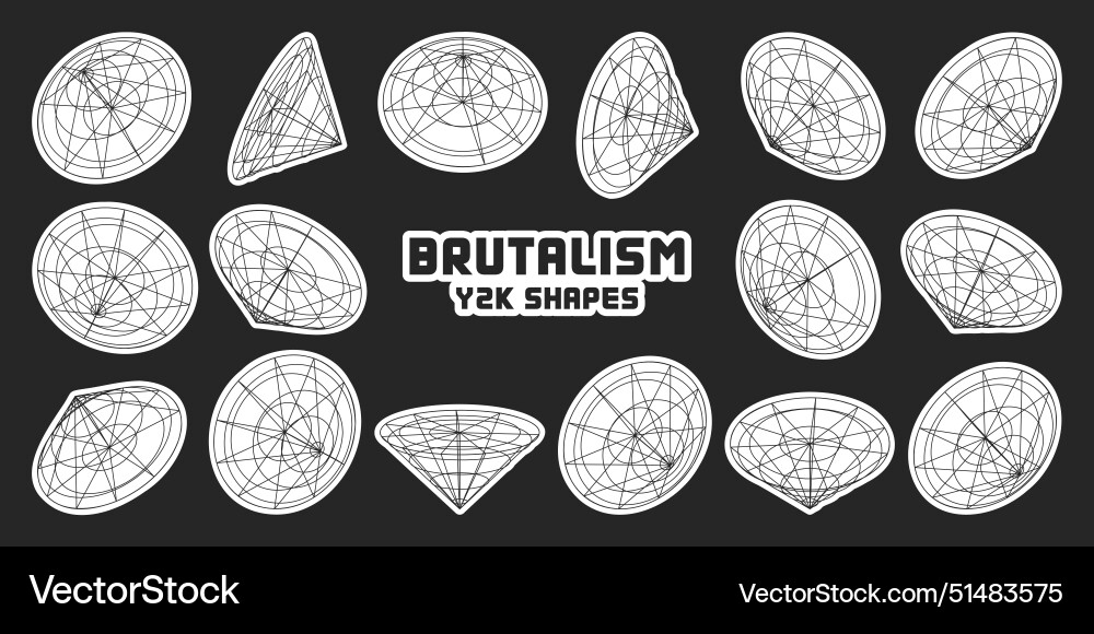 Wireframe lined shapes perspective mesh 3d grid vector image