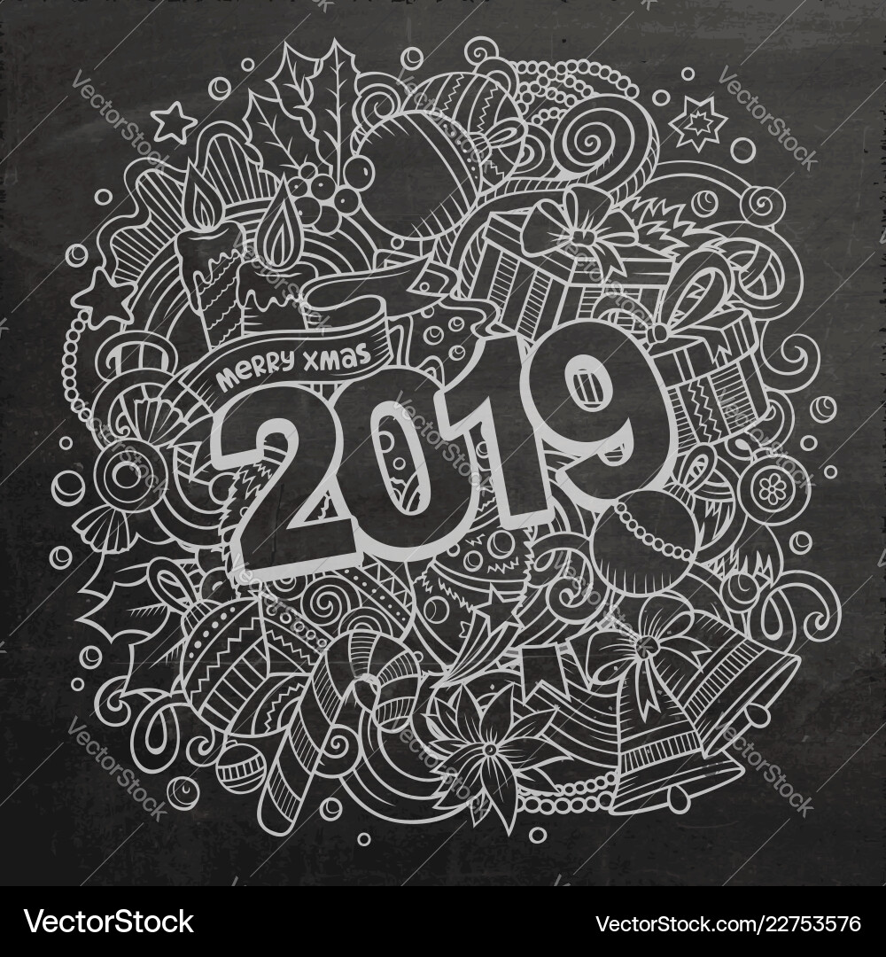 2019 doodles new year objects 2019 doodles new year objects vector image