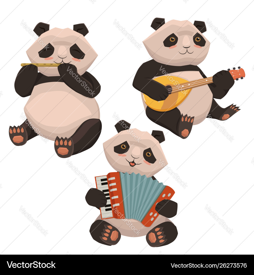 A set pandas playing musical instruments image A set pandas playing musical instruments image vector image