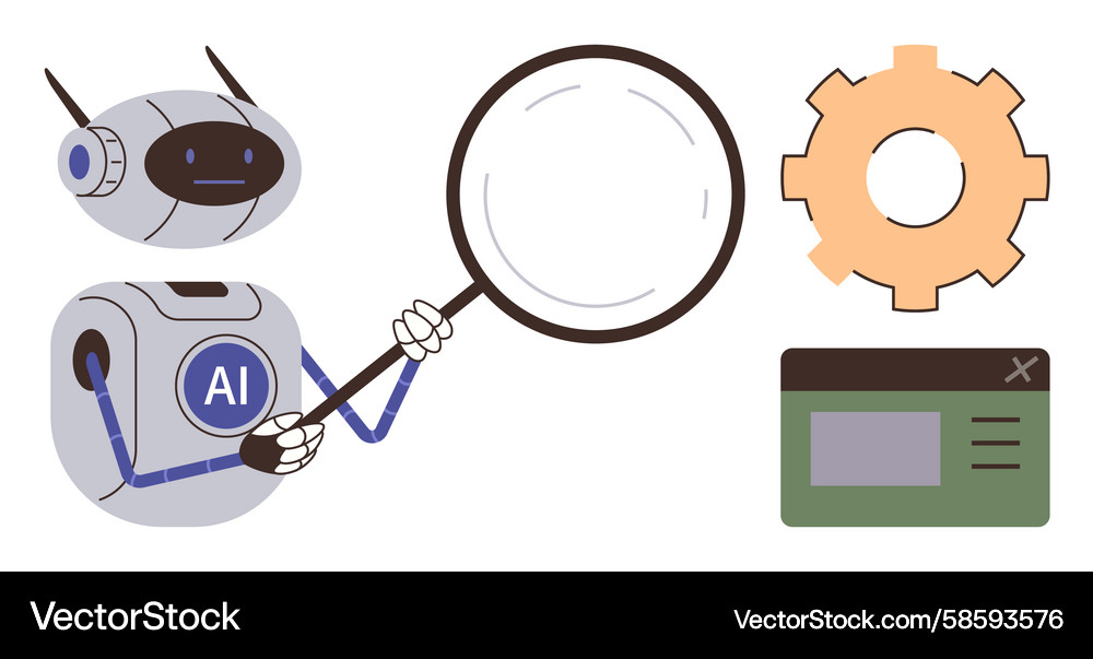 Ai robot analyzing data with magnifying glass Ai robot analyzing data with magnifying glass Vector Image