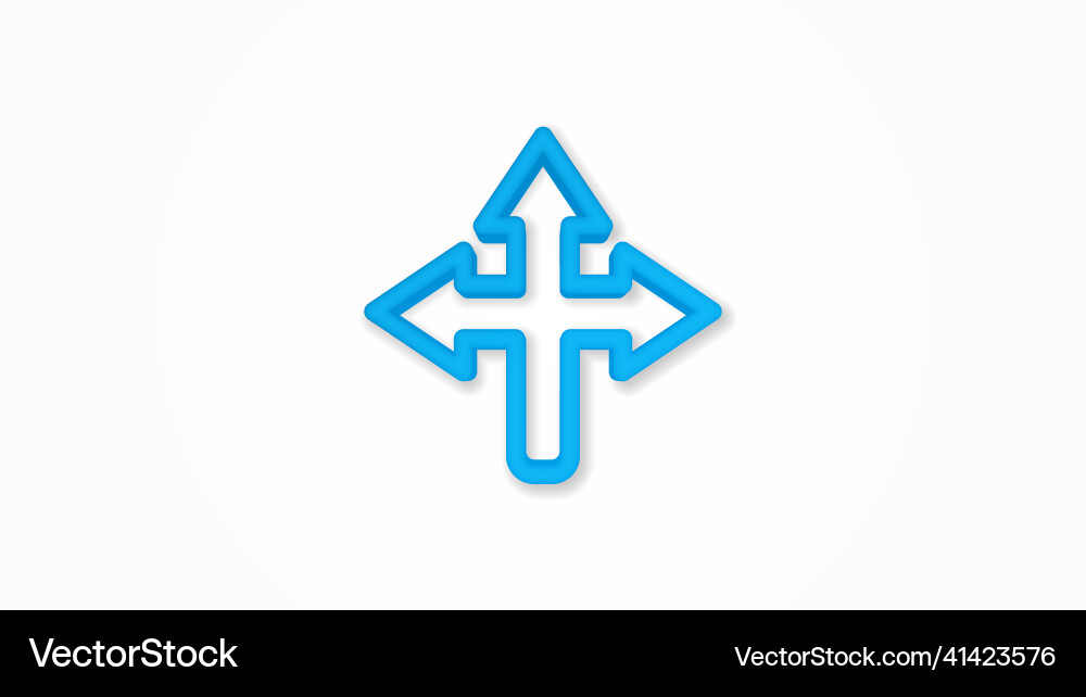 Arrow cross three way realistic icon 3d line Arrow cross three way realistic icon 3d line vector image
