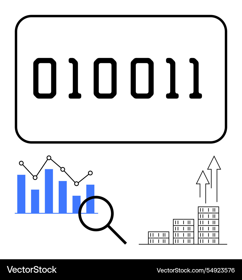 Binary code with bar chart magnifying glass Binary code with bar chart magnifying glass vector image