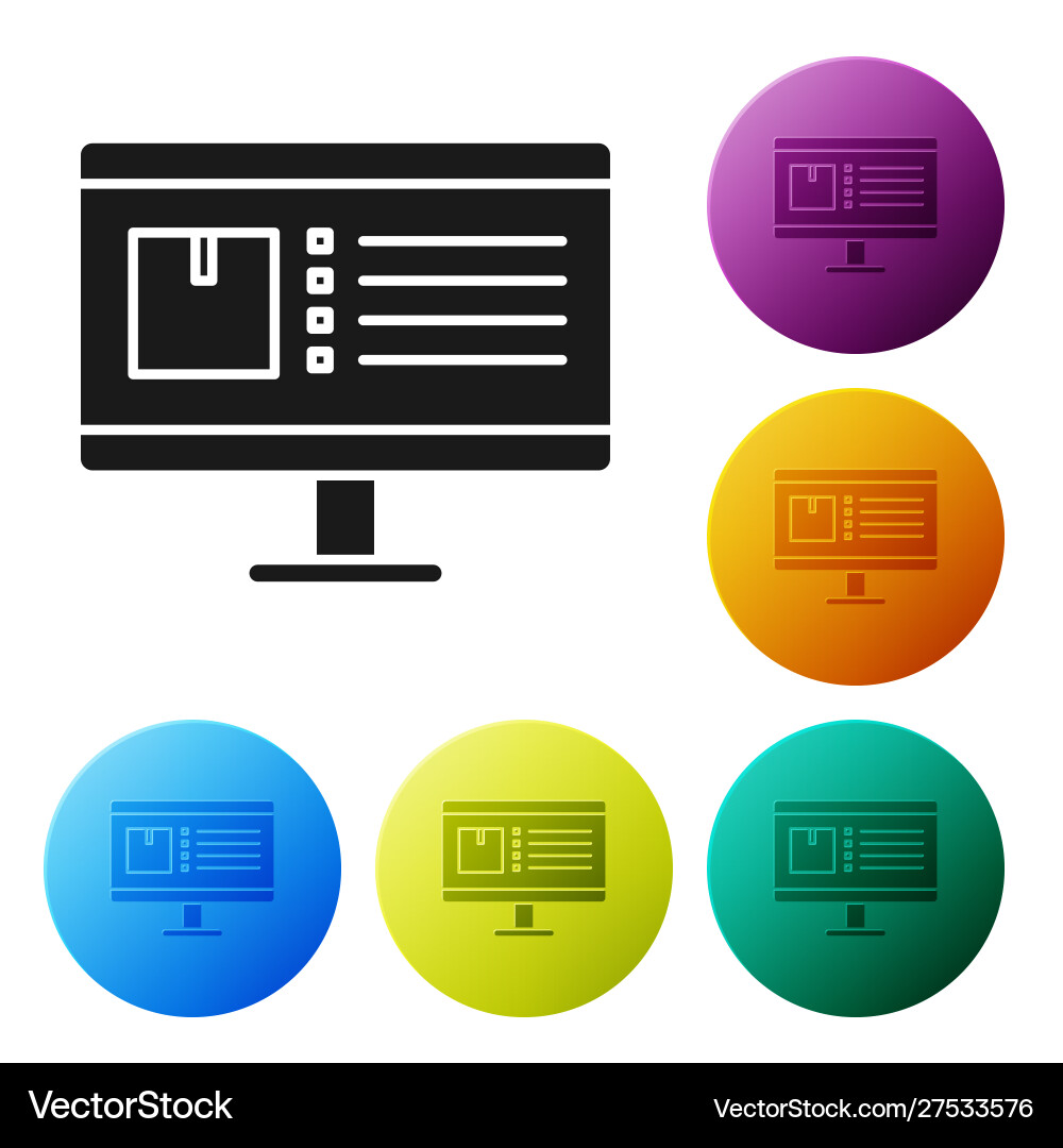 Black computer monitor with app delivery tracking Black computer monitor with app delivery tracking Vector Image