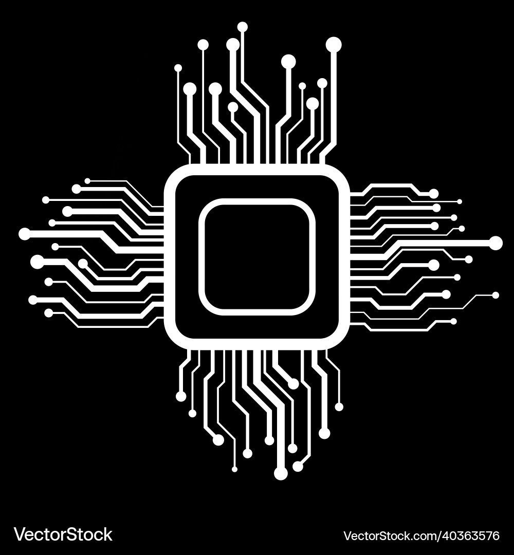 Cpu microprocessor microchip neon technology vector image